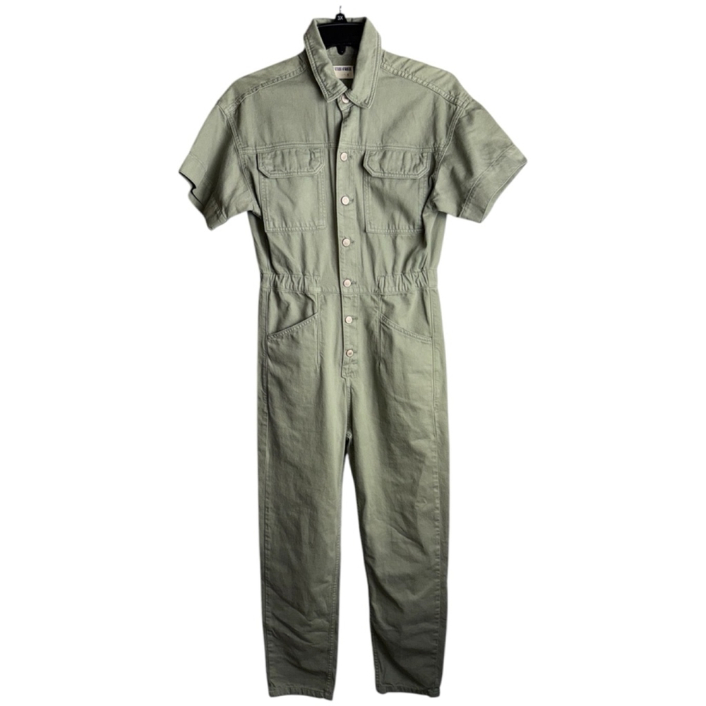 Free People Women's Size Small Washed Army Green One Piece Jumpsuit